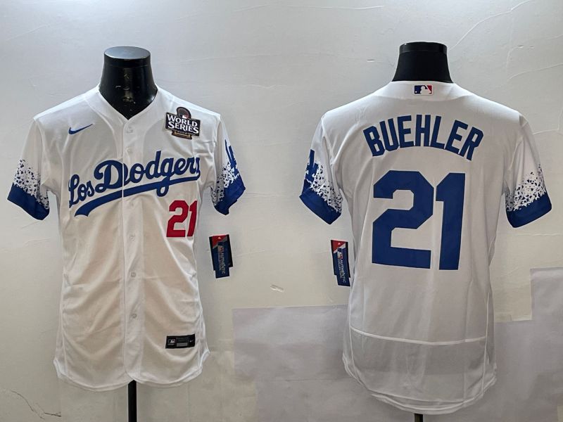Men Los Angeles Dodgers 21 Buehler White City Edition Elite Nike 2025 MLB Jersey style 3